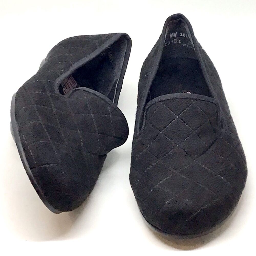 MUNRO Jerrie Quilted Women’s Loafer Shoe Size 7WW Black Fabric Flats USA Made